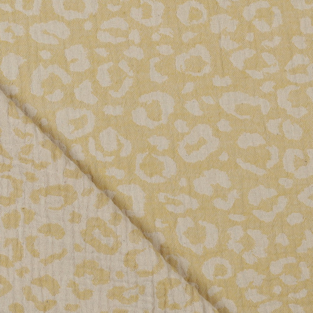 DOUBLE GAZE DE COTON JACQUARD PEAU D’ANIMAL - JAUNE/ÉCRU