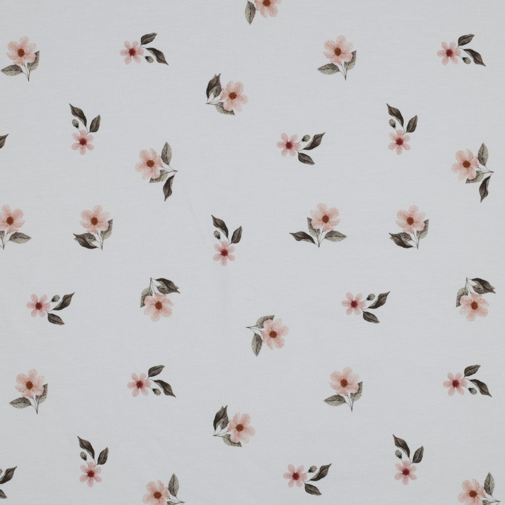 JERSEY COTON FLOWERS BLANC
