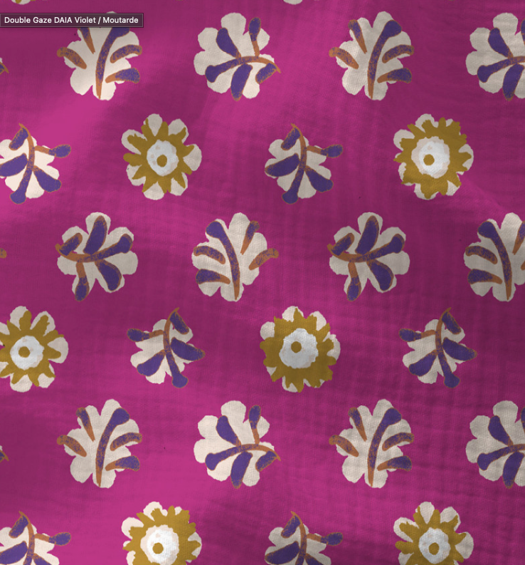 COUPON 40 CM Double Gaze DAIA Violet / Moutarde