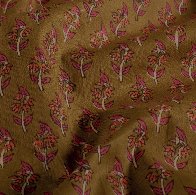 VOILE DE COTON fleurs Vert Olive