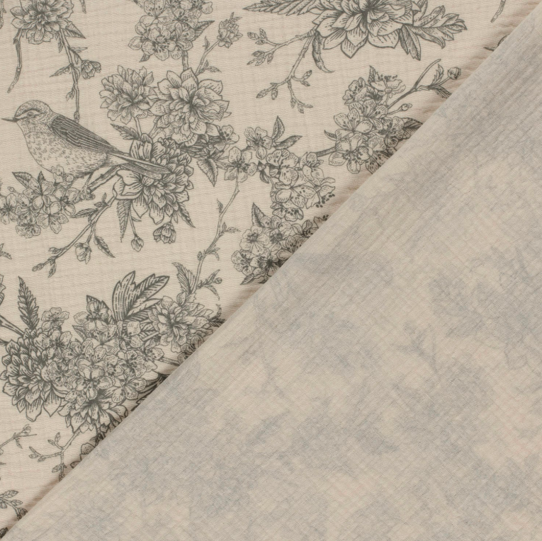 Double gaze imprimé fleurs Gris