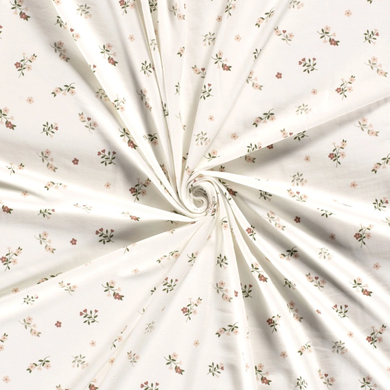 Jersey de Coton tissu imprimé fleurs Blanc cassé
