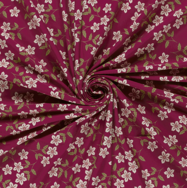 Jersey de Coton EMILIE imprimé fleurs Bordeaux