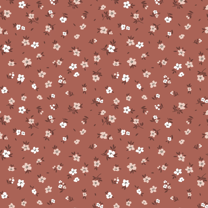 Jersey de Coton AMÉLIE imprimé fleurs Vieux rose