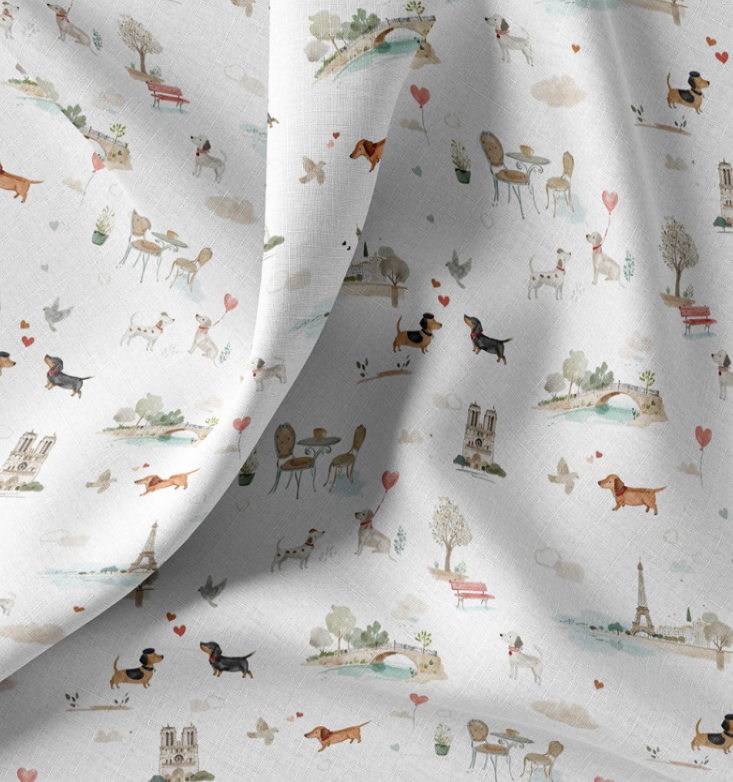 Coton imprimé Digital TITIDPARIS Beige / Bleu
