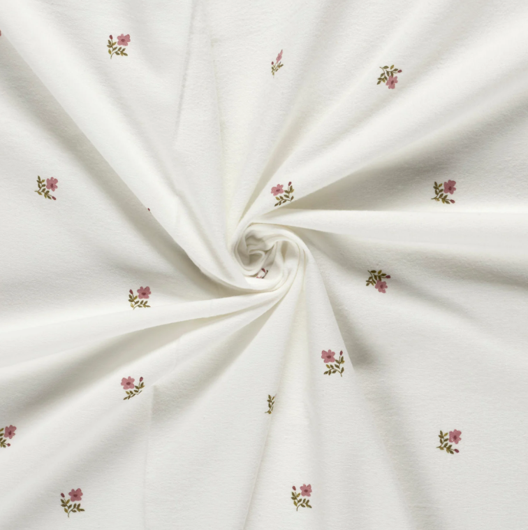 Flanelle tissu imprimé fleurs Blanc cassé