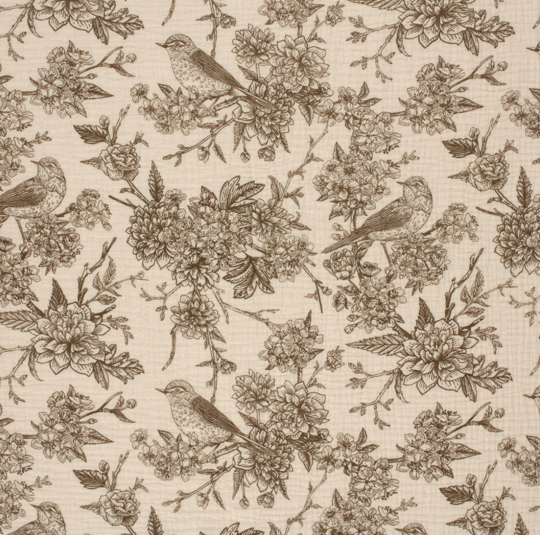 Double gaze imprimé fleurs Taupe