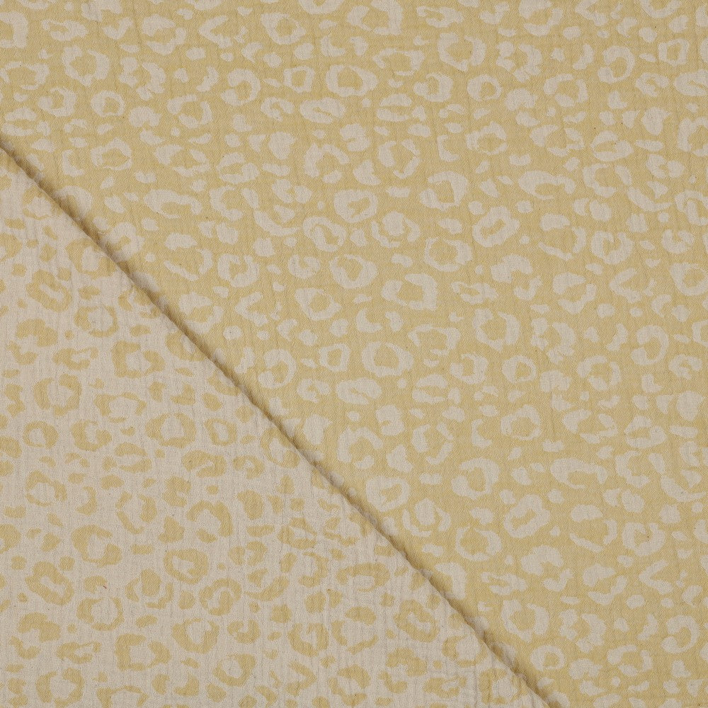 DOUBLE GAZE DE COTON JACQUARD PEAU D’ANIMAL - JAUNE/ÉCRU