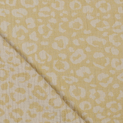 DOUBLE GAZE DE COTON JACQUARD PEAU D’ANIMAL - JAUNE/ÉCRU