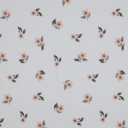 JERSEY COTON FLOWERS BLANC