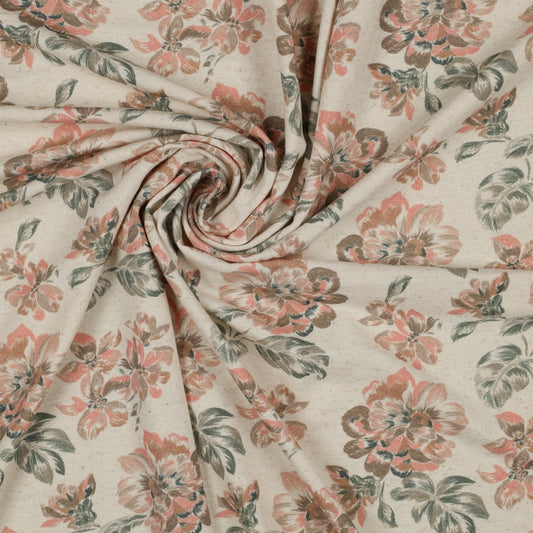 LIN JERSEY DIGITAL FLEURS - ÉCRU