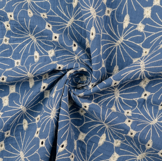 Double Gaze FLEURS BRODÉES BLEU JEANS