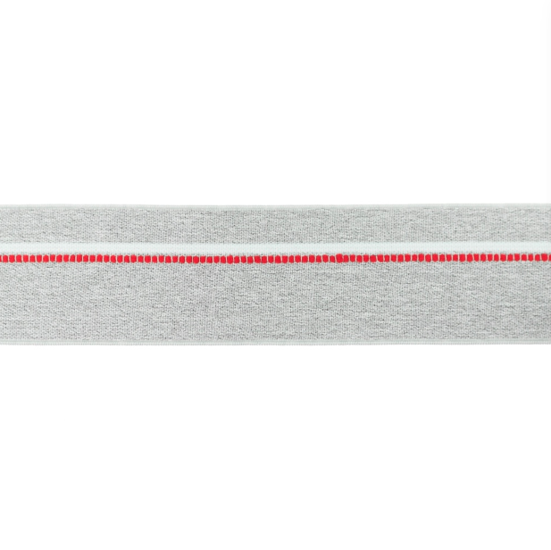 ELASTIQUE CALEÇON GRIS CHINÉ LISERÉ BLANC ET ROUGE 4 CM (Copie)