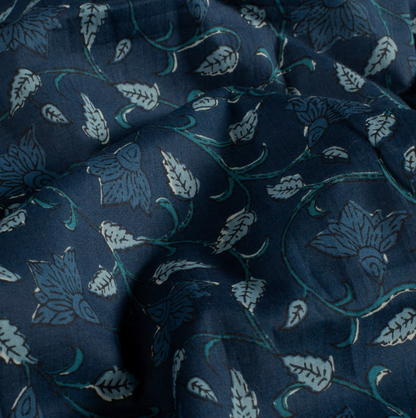 VOILE DE COTON Feuilles Indigo
