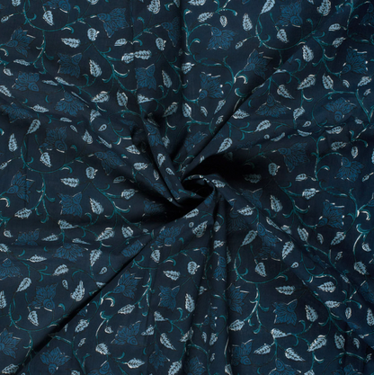 VOILE DE COTON Feuilles Indigo
