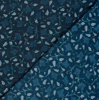 VOILE DE COTON Feuilles Indigo