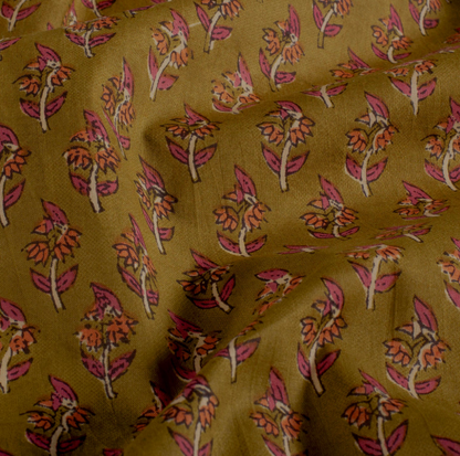 VOILE DE COTON fleurs Vert Olive