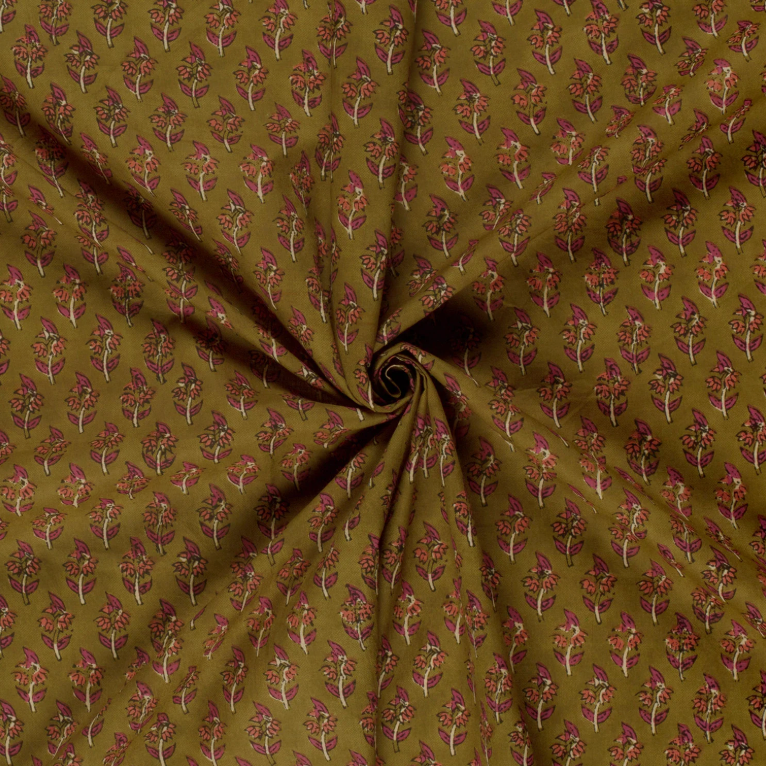 VOILE DE COTON fleurs Vert Olive