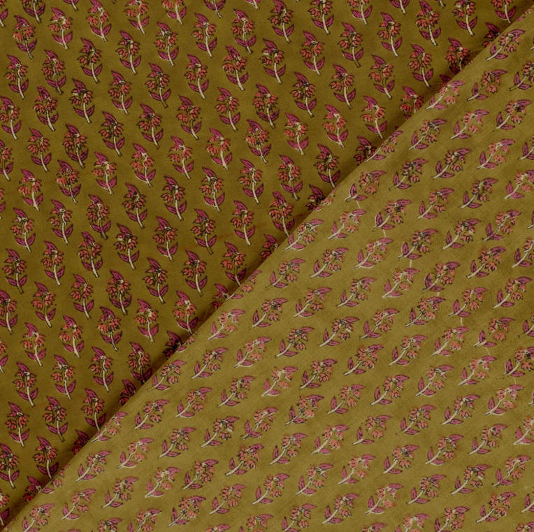 VOILE DE COTON fleurs Vert Olive