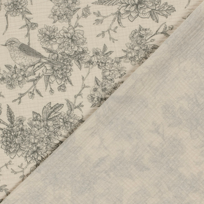 Double gaze imprimé fleurs Gris