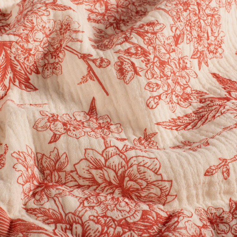 Double gaze imprimé fleurs Rouge