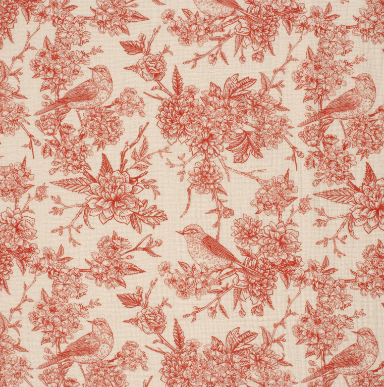 Double gaze imprimé fleurs Rouge