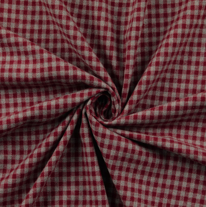 Flanelle tissu Petits Carreaux framboise gris