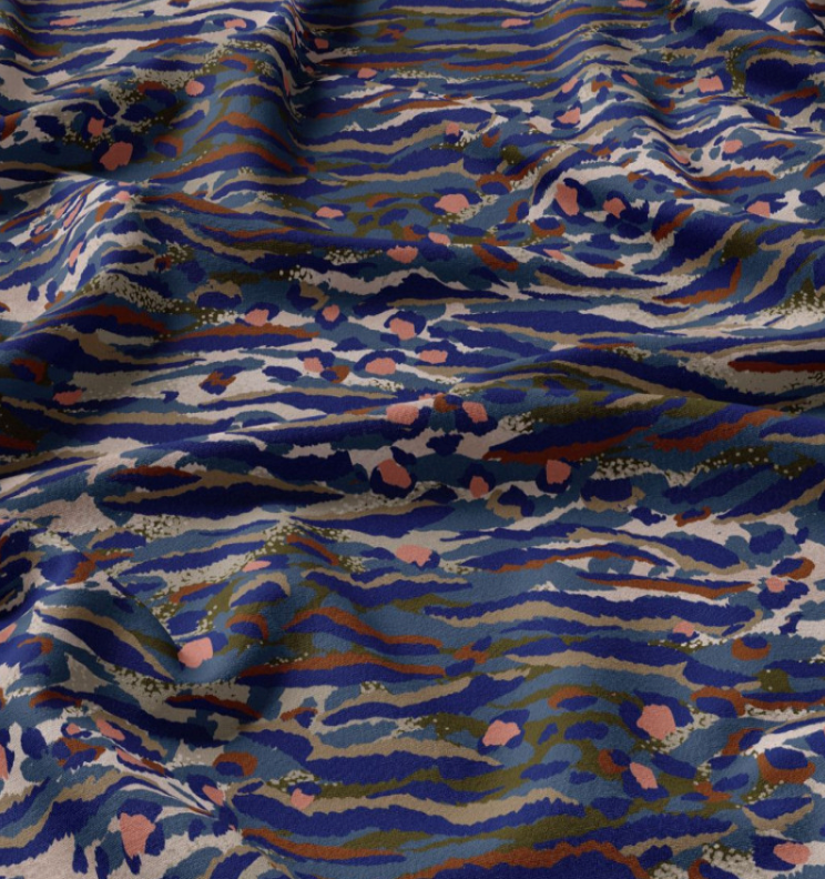 Viscose Imprimée BENGAL Bleu / Corail