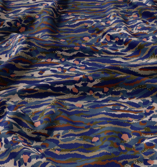 Viscose Imprimée BENGAL Bleu / Corail
