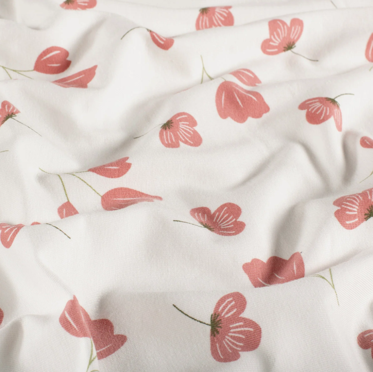 Jersey de Coton LAURE fleurs Blanc cassé