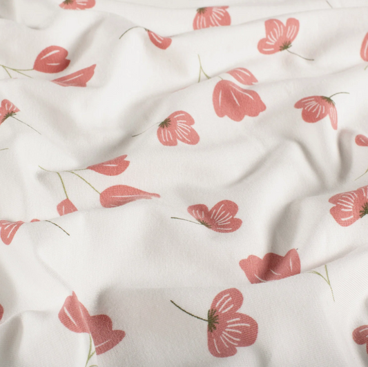 Jersey de Coton LAURE fleurs Blanc cassé