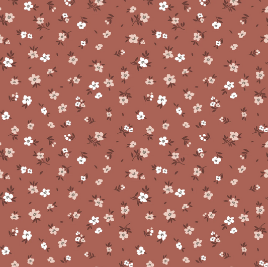 Jersey de Coton AMÉLIE imprimé fleurs Vieux rose