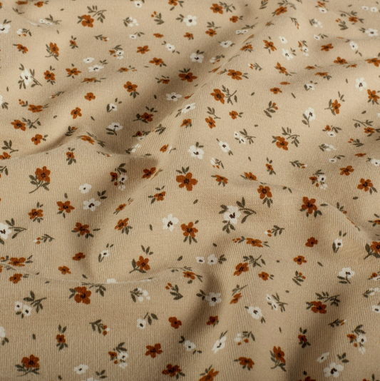 Jersey tissu imprimé fleurs Beige