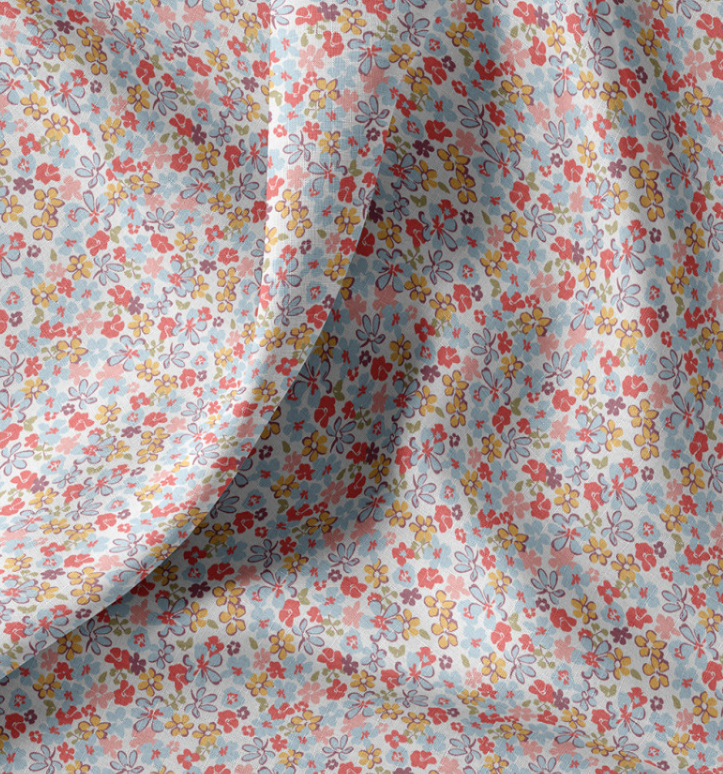 Coton Imprimé JOANN Bleu / Rose