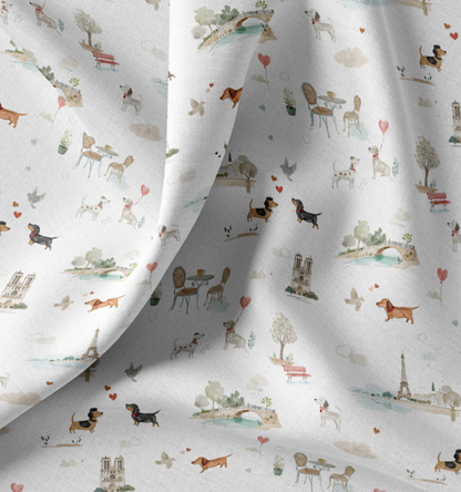Coton imprimé Digital TITIDPARIS Beige / Bleu