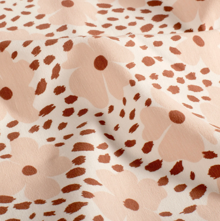 Jersey de Coton tissu imprimé fleurs Blanc cassé