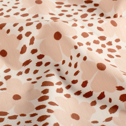 Jersey de Coton tissu imprimé fleurs Blanc cassé