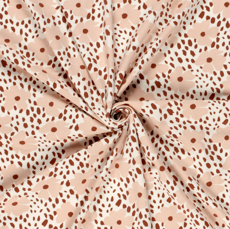 Jersey de Coton tissu imprimé fleurs Blanc cassé