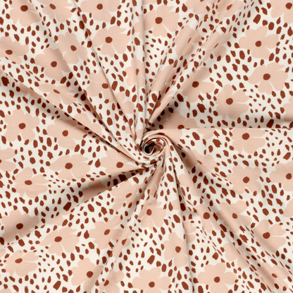 Jersey de Coton tissu imprimé fleurs Blanc cassé