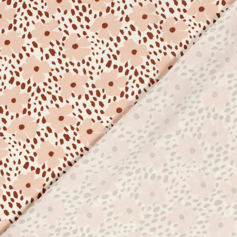 Jersey de Coton tissu imprimé fleurs Blanc cassé