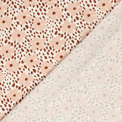 Jersey de Coton tissu imprimé fleurs Blanc cassé