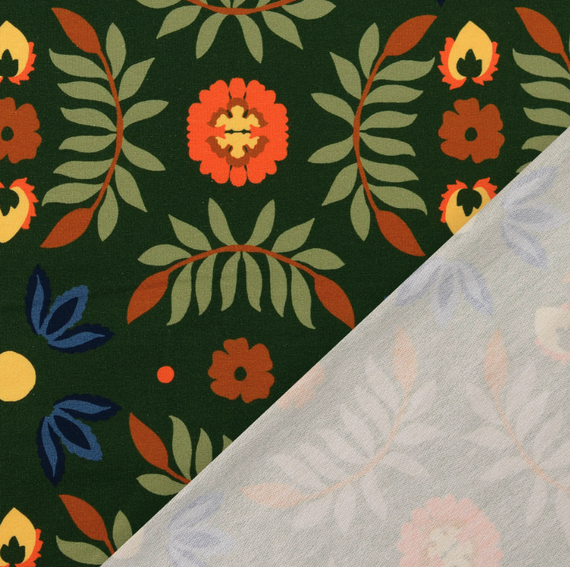 French Terry tissu imprimé numérique fleurs Vert