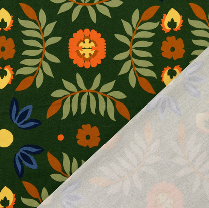 French Terry tissu imprimé numérique fleurs Vert