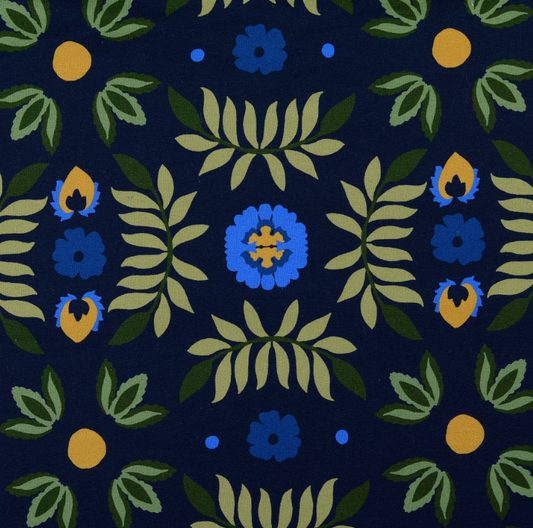 French Terry tissu imprimé numérique fleurs Bleu