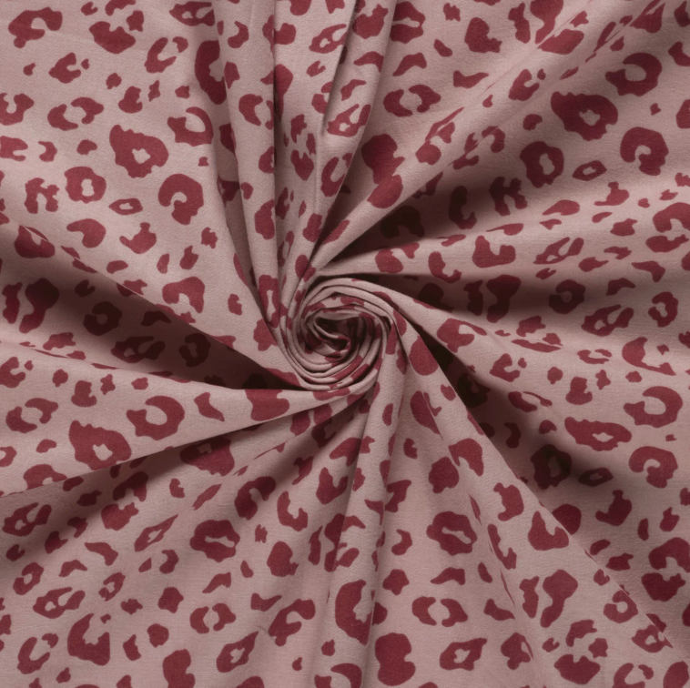 COUPON 1M Flanelle tissu imprimé léopards Rose clair