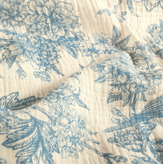 Double gaze imprimé fleurs Cobalt