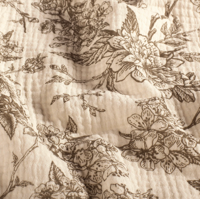 Double gaze imprimé fleurs Taupe