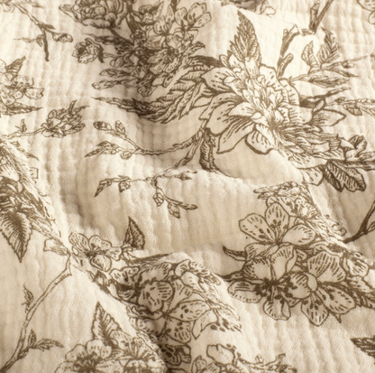 Double gaze imprimé fleurs Taupe