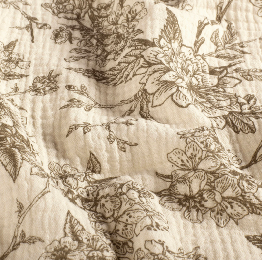 Double gaze imprimé fleurs Taupe